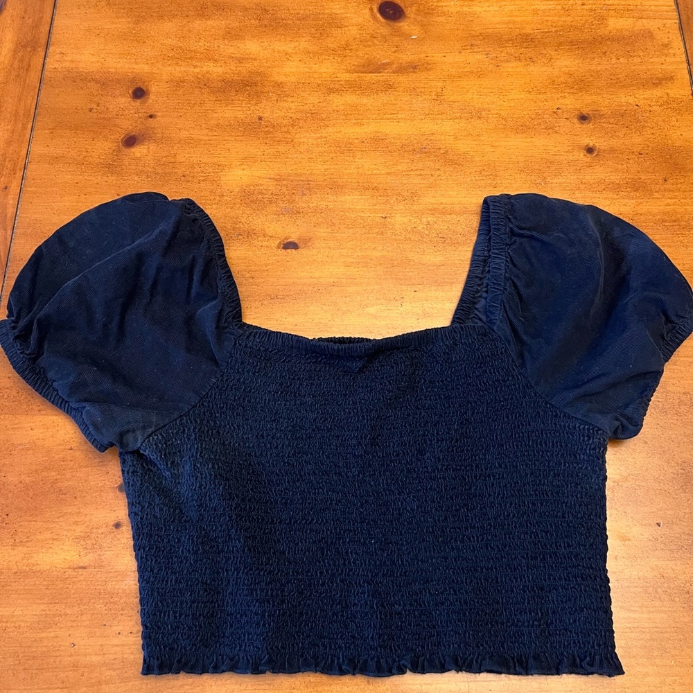 Elegant Navy Puff Sleeve Top